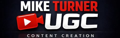 Mike Turner UGC logo with red camera icon and white text on black background